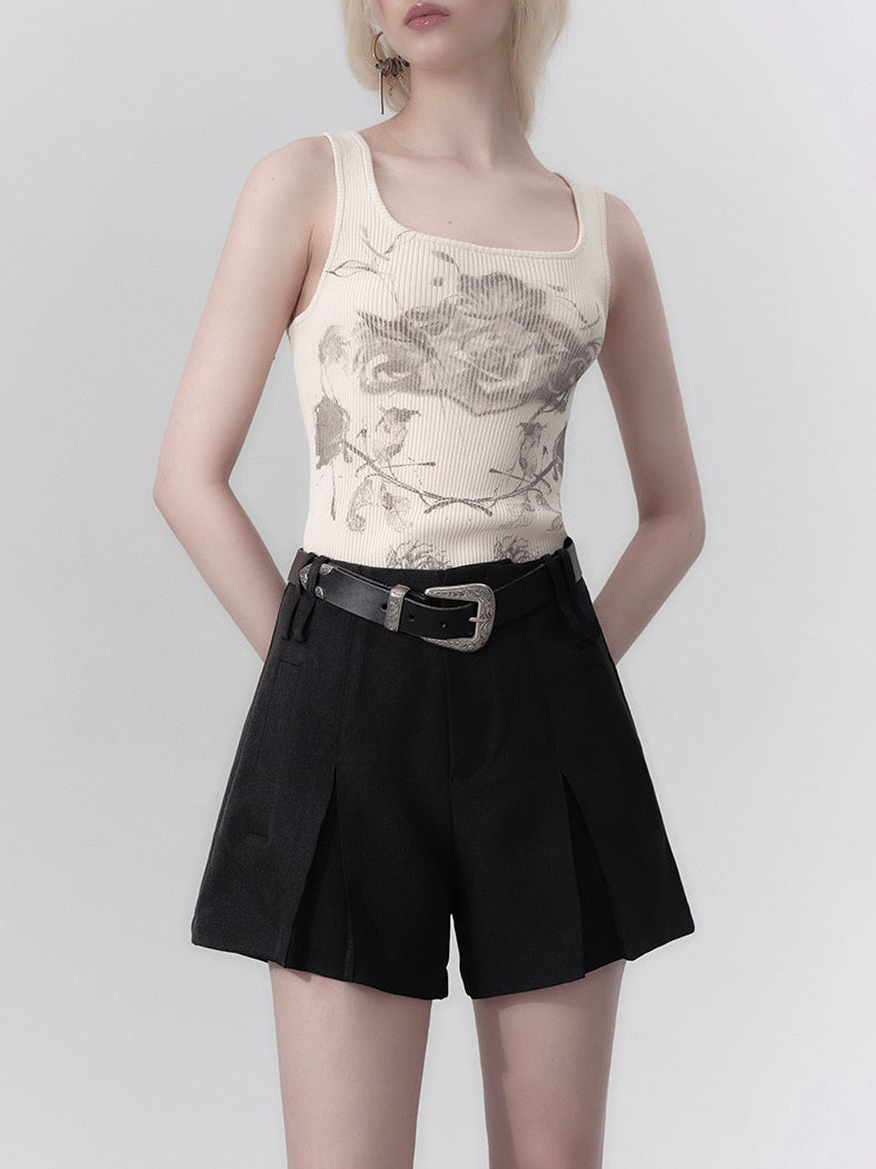 Double Belt Three-dimensional Pleated Shorts