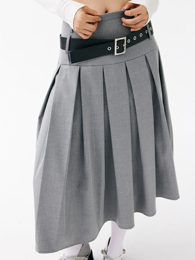 Low-waisted Long Pleated Skirt