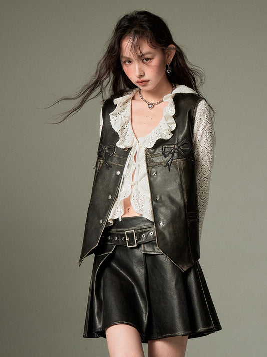 Ribbon Rubbing Leather Vest