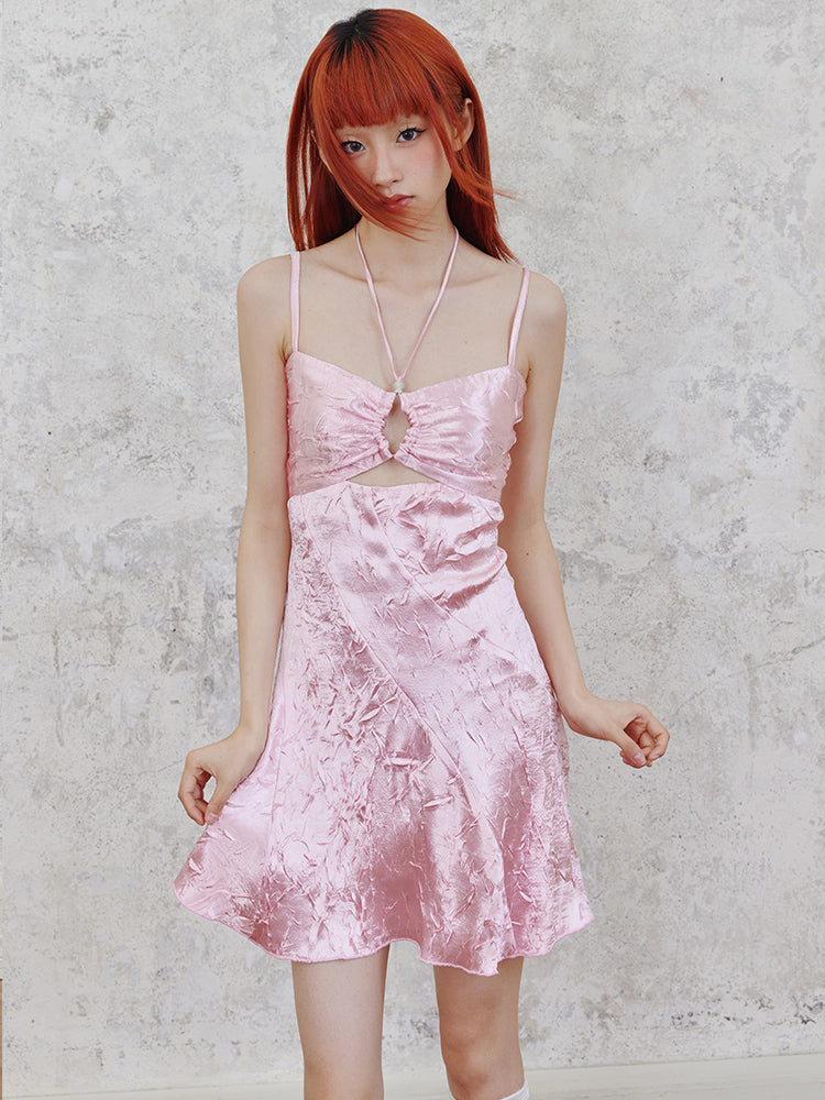Shiny Hollow Suspender Dress & Lace Sleeve