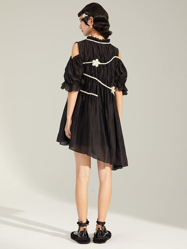 Embossed Flower Off-the-shoulder Dress