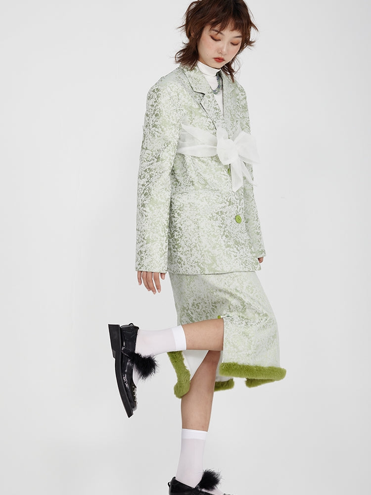 New Chinese Embroidered Slit Furry Skirt