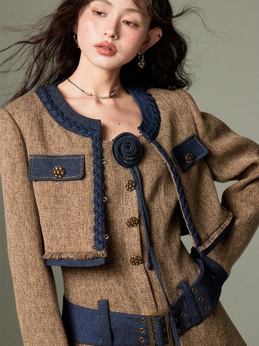 Chic Tweed Short Jacket ï¼?Slip Skirt