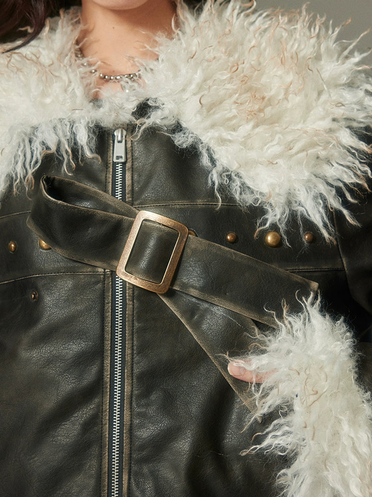 Furry Lapel Leather Jacket