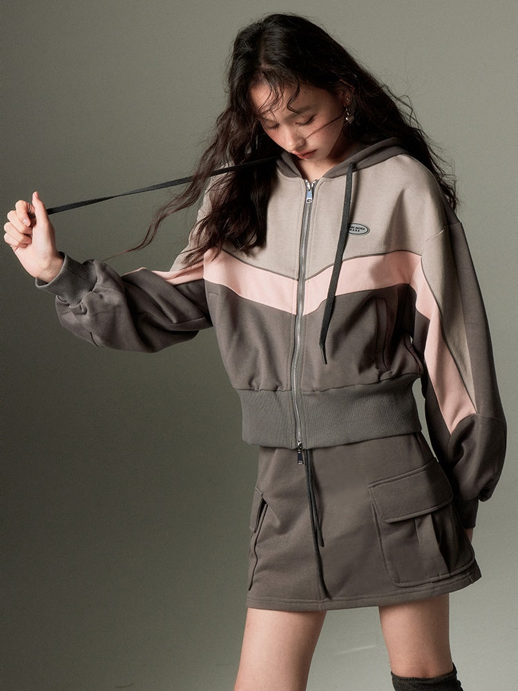 Sports Style ZIP-up Hoodie ï¼?A-Line Skirt