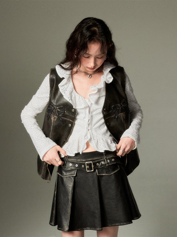 Ribbon Rubbing Leather Vest