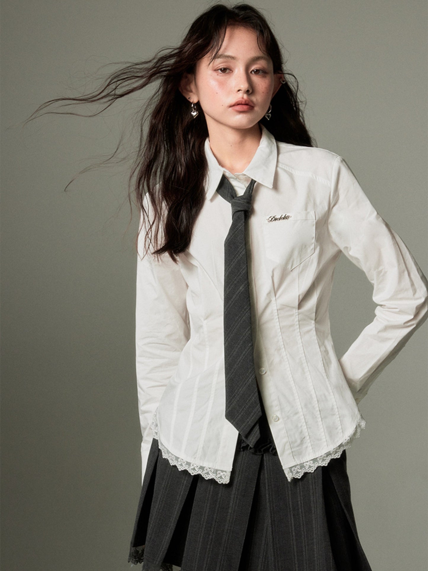 Lace Stitch Waist Slim Shirt