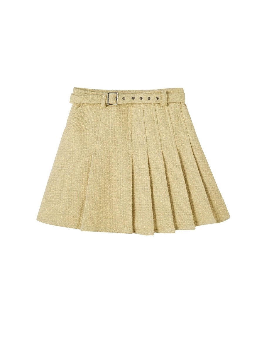 No-Collar Jacket ï¼?Vest ï¼?High-waisted Pleated Skirt