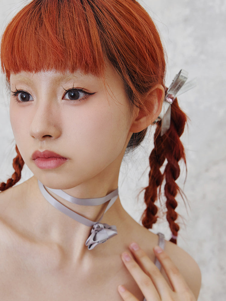 PU Zircon Bow Choker & Hair Accessory