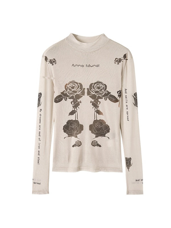 Rose Letter Print Bottom Shirt