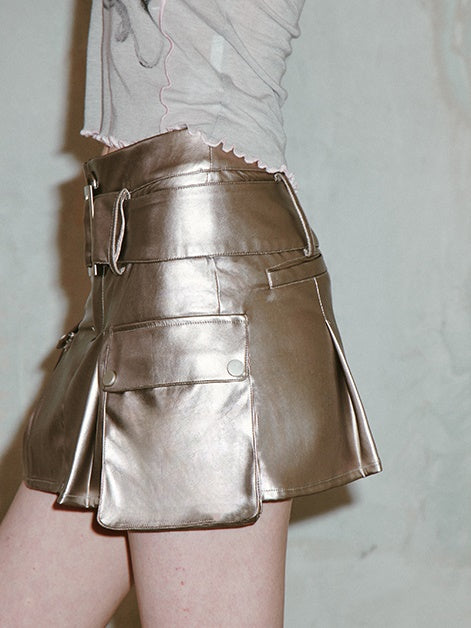 Aurora Pleated Leather Skirt