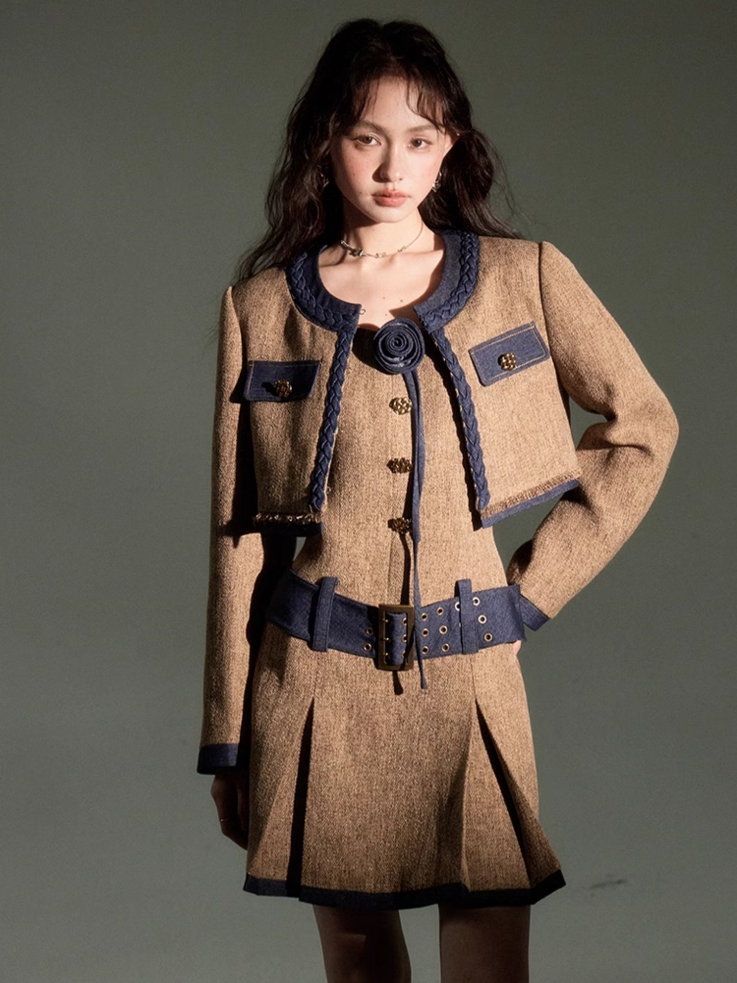 Chic Tweed Short Jacket ï¼?Slip Skirt