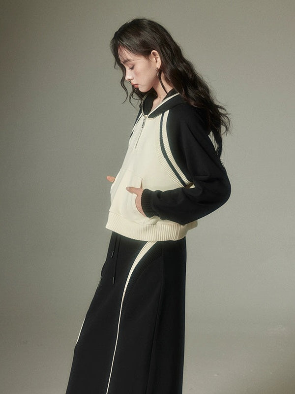 Half-ZIP Hooded Sweat Pulloverï¼?Line Skirt