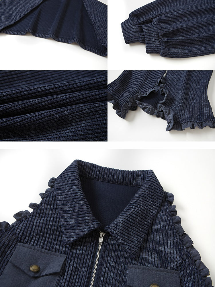 Polo Collar Knitted Sleeveless Top ï¼?Shawl Cardigan Set-up
