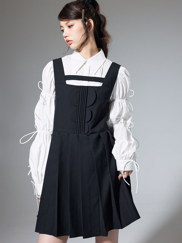 Hollow Pleated Suspender Skirt