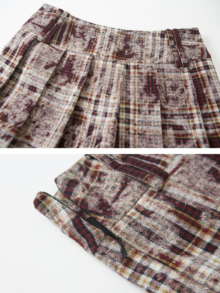 Plaid Loose Long Sleeve Shirt ï¼?Pleated Skirt