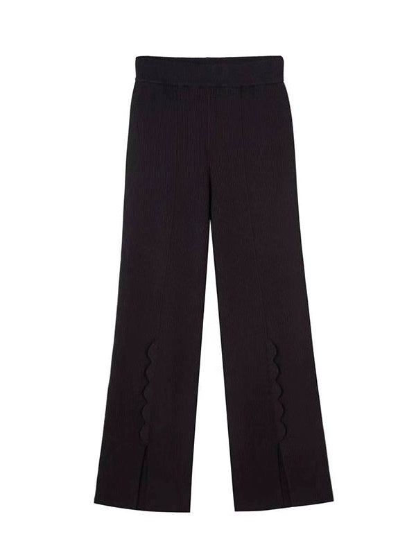 Front Slit Wavy Petal Knitted Pants