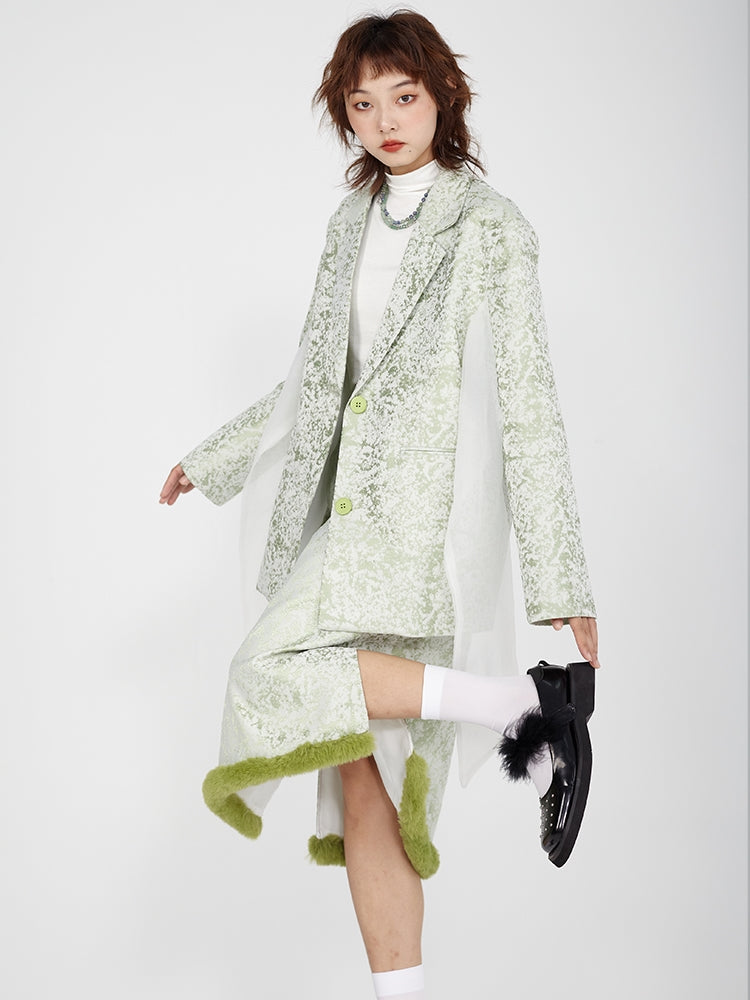 New Chinese Embroidered Slit Furry Skirt