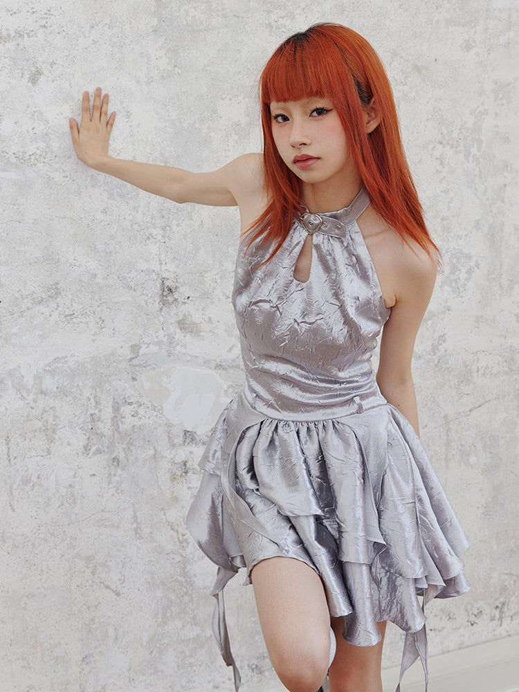 Shiny Glitter Halter Neck Dress