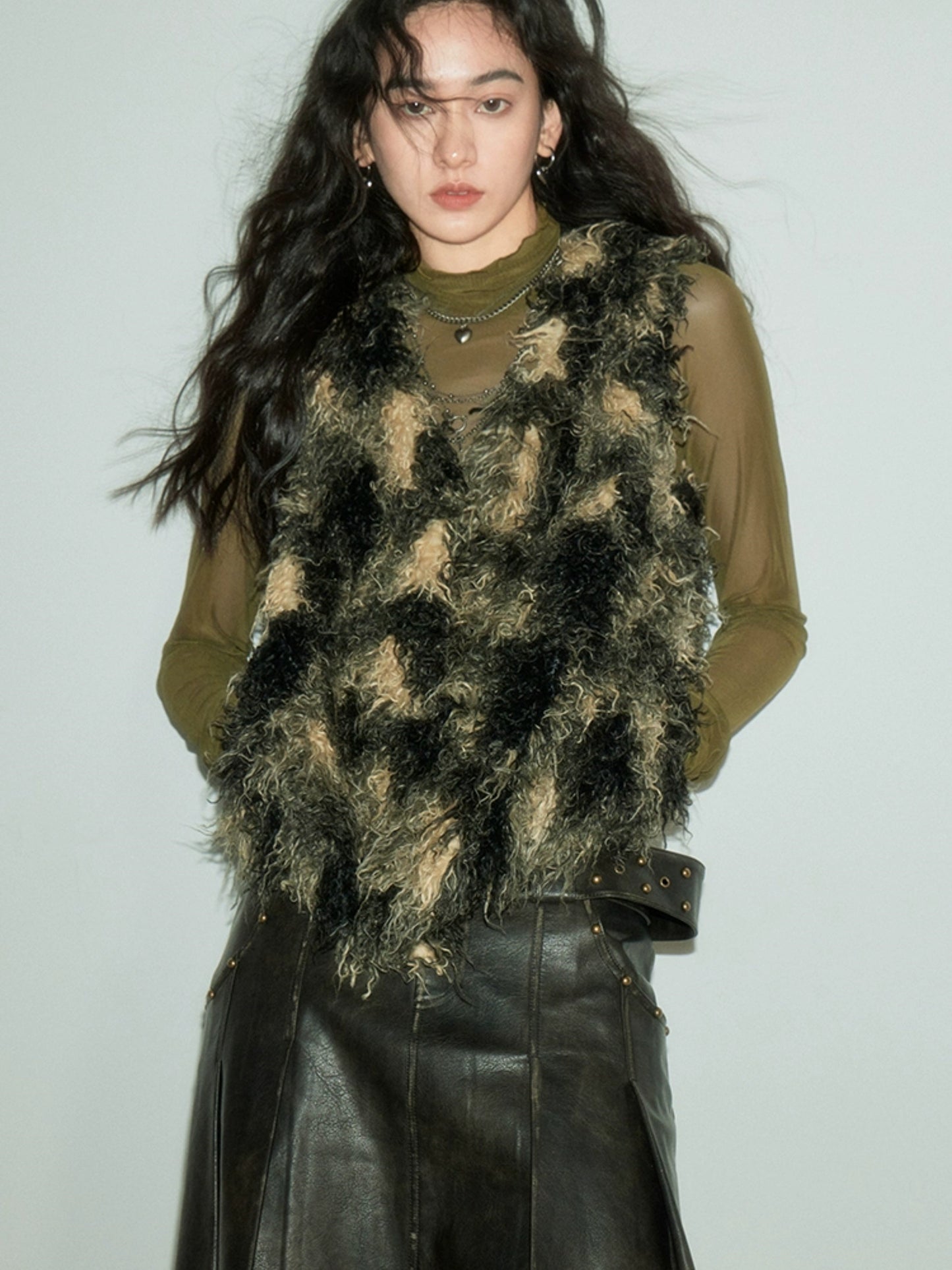 Plush V-neck Fake Fur Vest