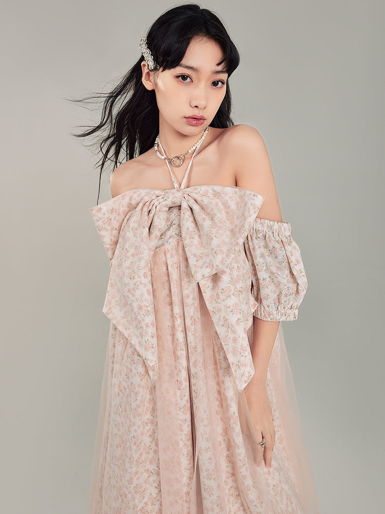 Flower And Girly Bow Tube Top Dress