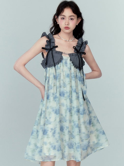 Frill Strap Chiffon Suspender Puffy Dress