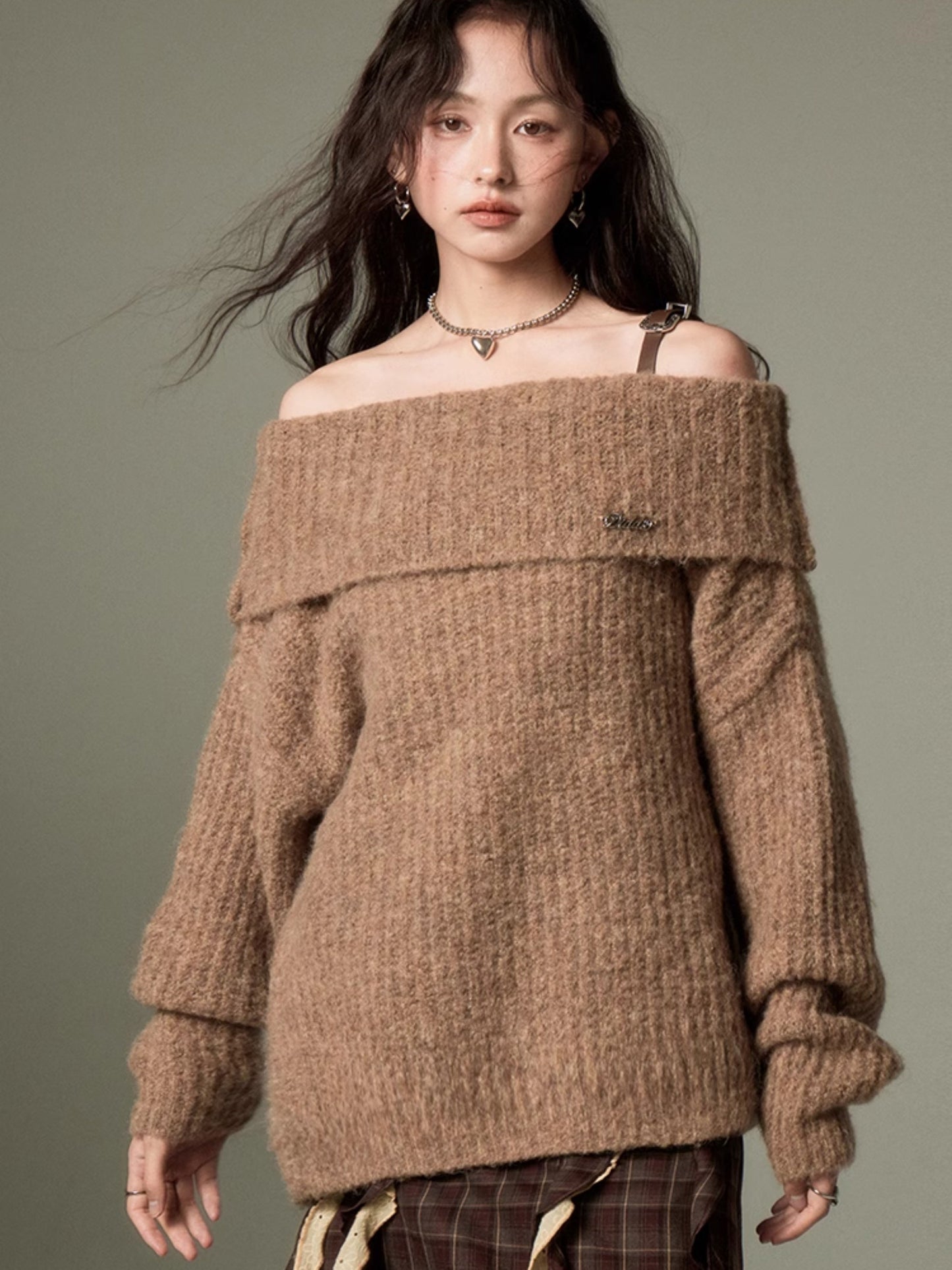 One-shoulder Strap Loose Sweater