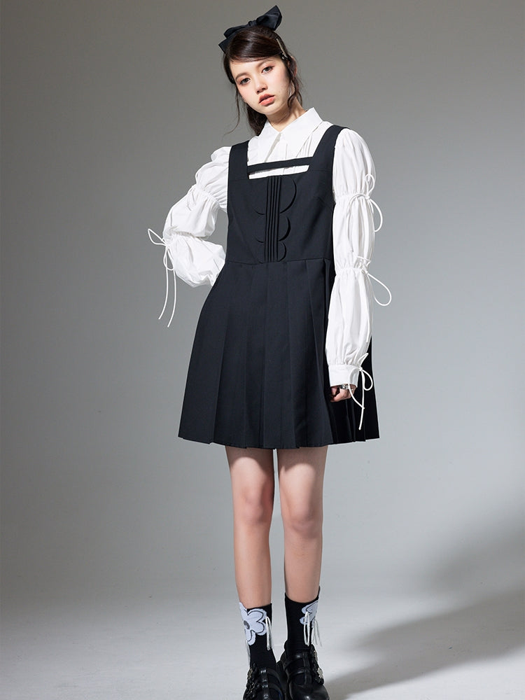 Hollow Pleated Suspender Skirt