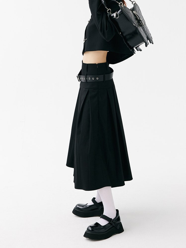 Low-waisted Long Pleated Skirt