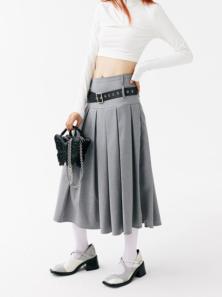 Low-waisted Long Pleated Skirt