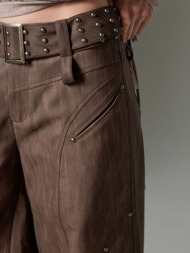 Wide Leg Rivet Leather Pants