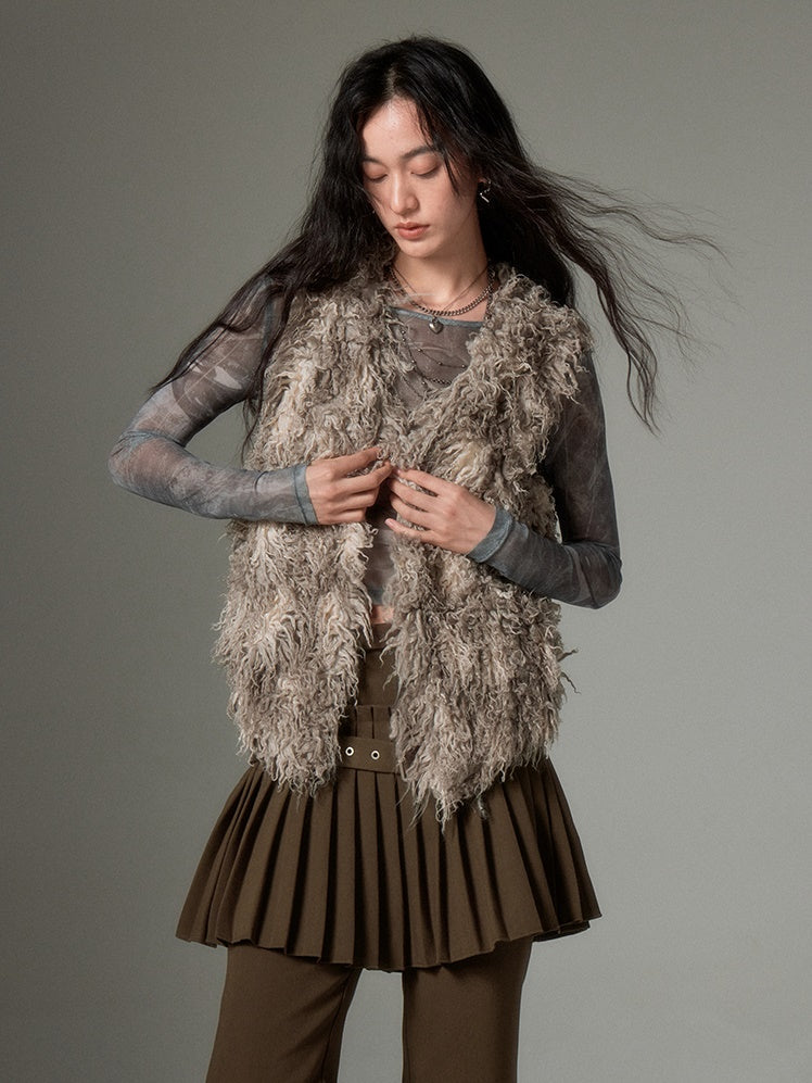 Plush V-neck Fake Fur Vest