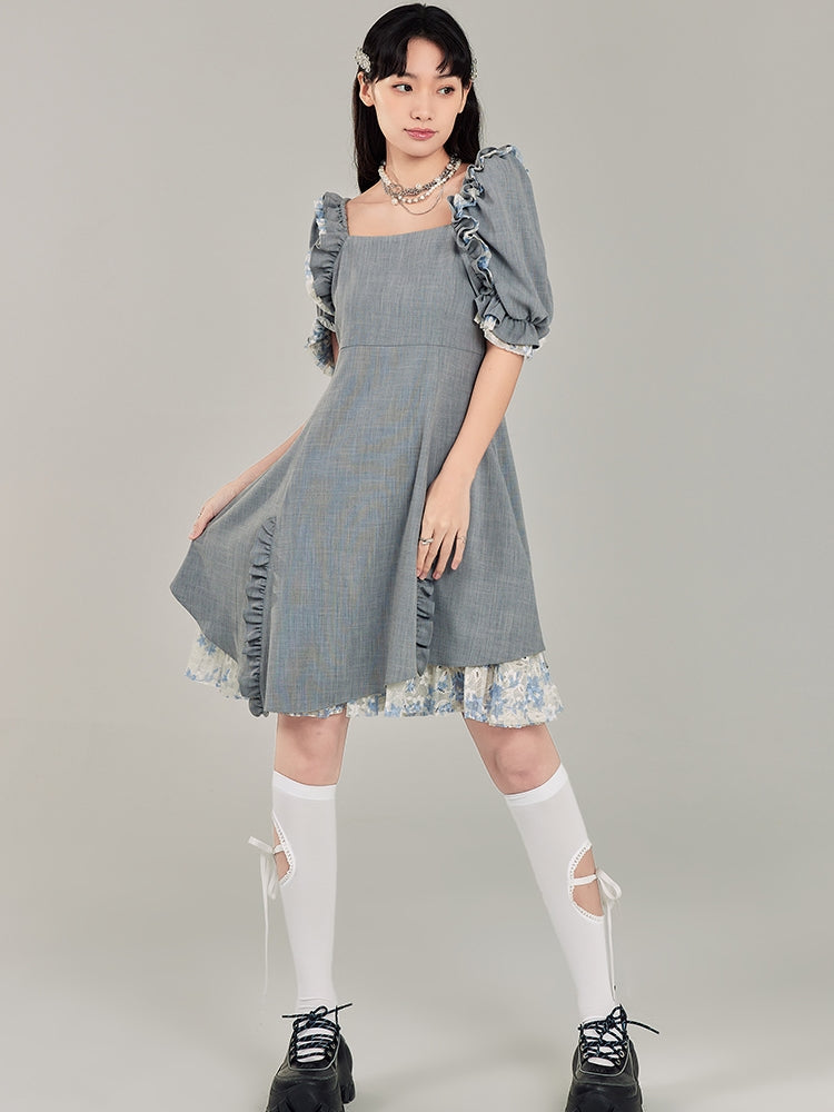 Square Neck Puff Sleeve Dress