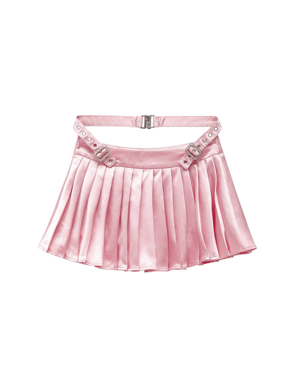 Shiny Suspender Top & Low Waist Pleated Skirt