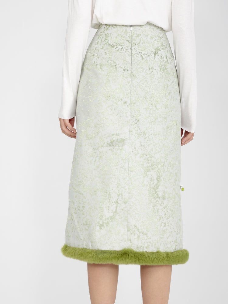 New Chinese Embroidered Slit Furry Skirt