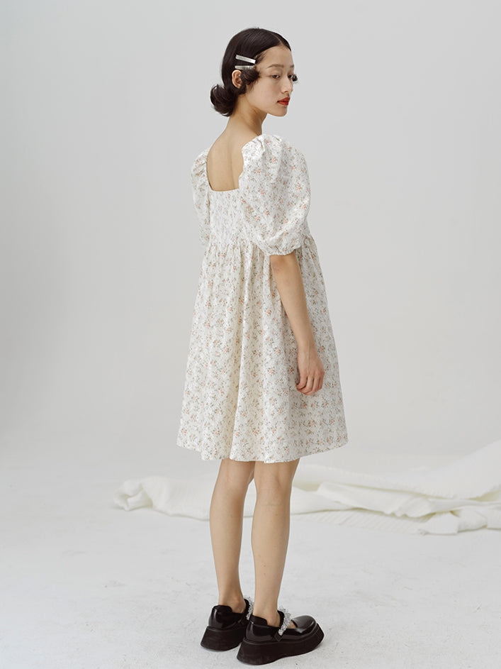 Square Neck Puff Sleeve Floral Dress