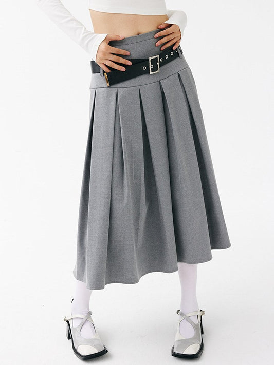 Low-waisted Long Pleated Skirt