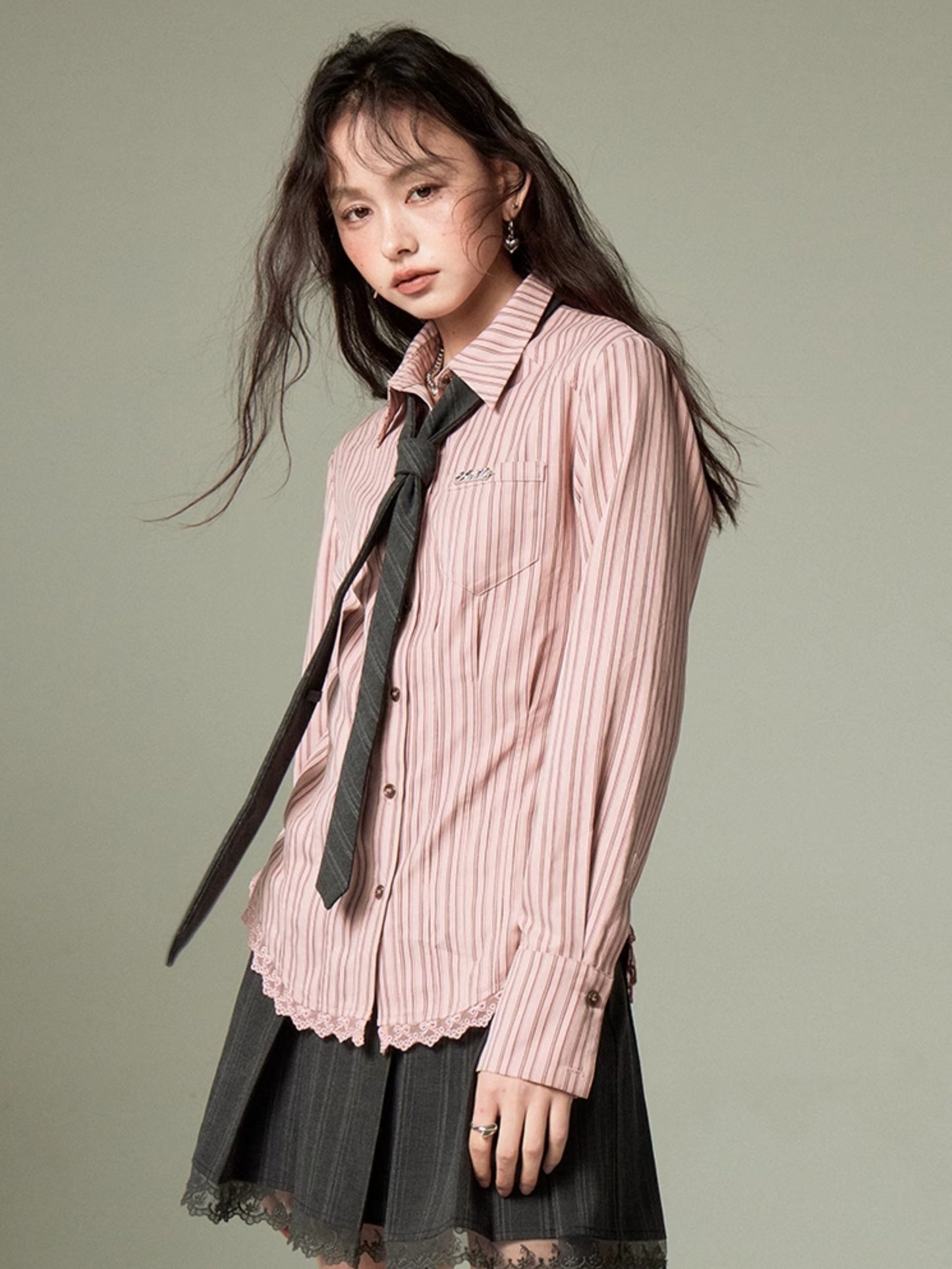 Lace Stitch Waist Slim Shirt