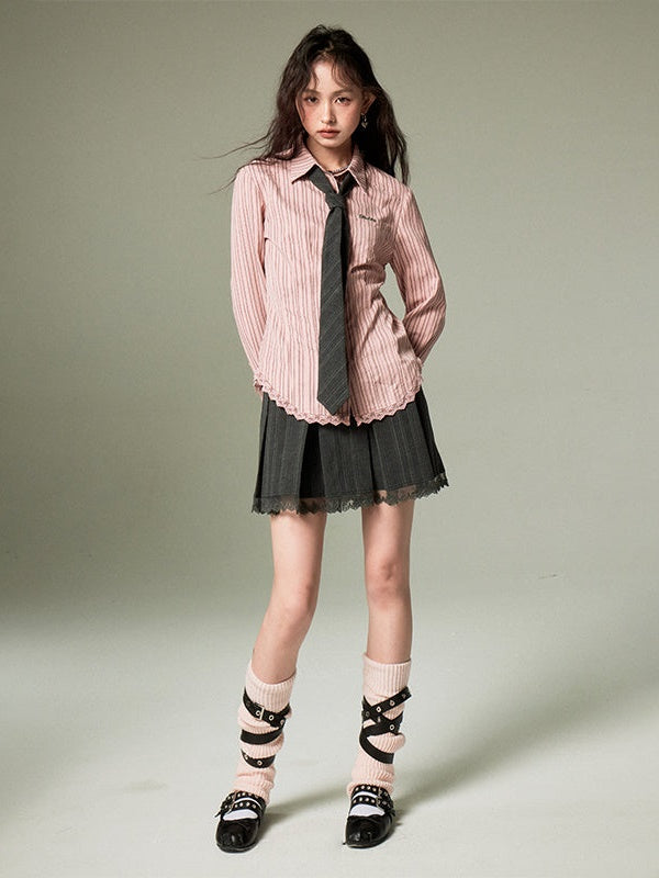 Lace Stitch Waist Slim Shirt