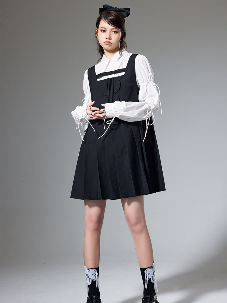 Hollow Pleated Suspender Skirt