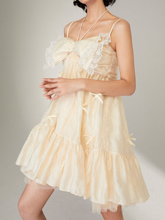 Bow Lace Girl Sling Dress