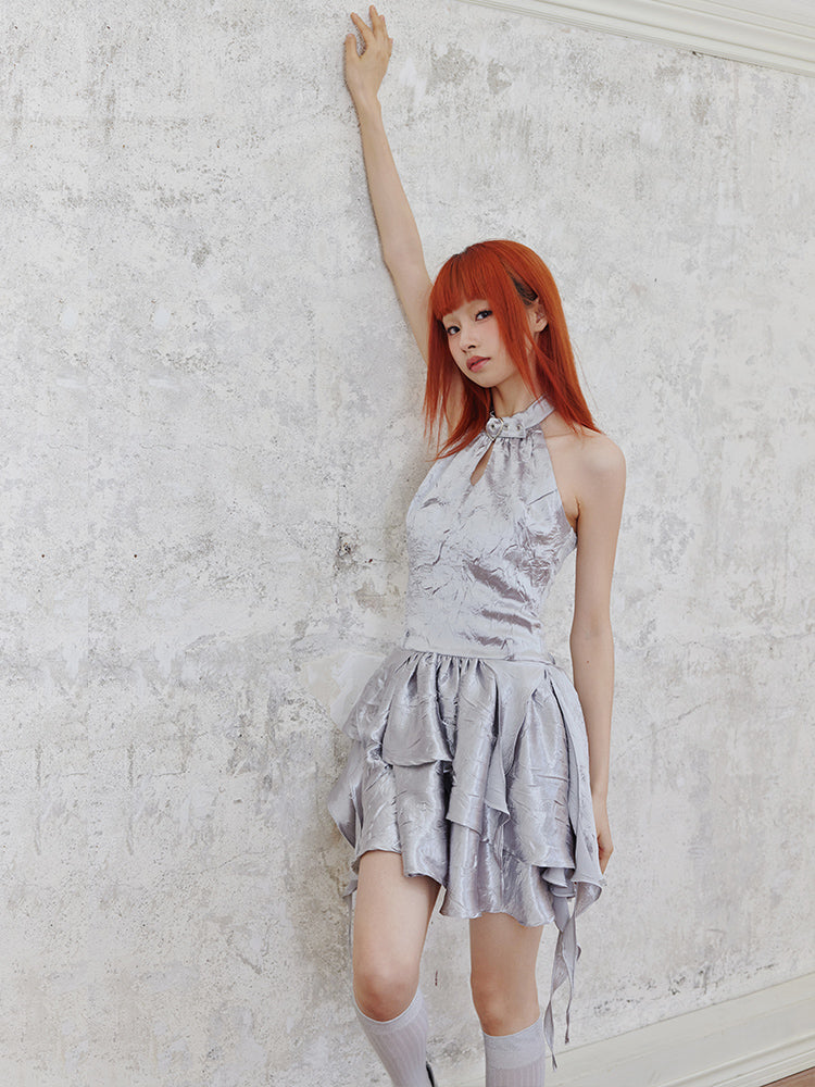 Shiny Glitter Halter Neck Dress