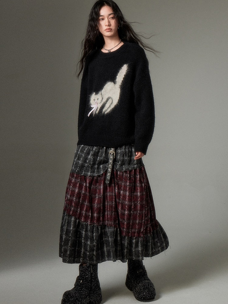 Wasteland Style Stitching Plaid Skirt