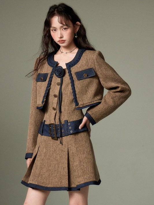 Chic Tweed Short Jacket ï¼?Slip Skirt