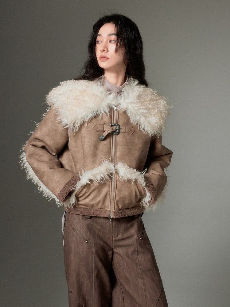 Eco-friendly Fur Distressed Leather Jacket