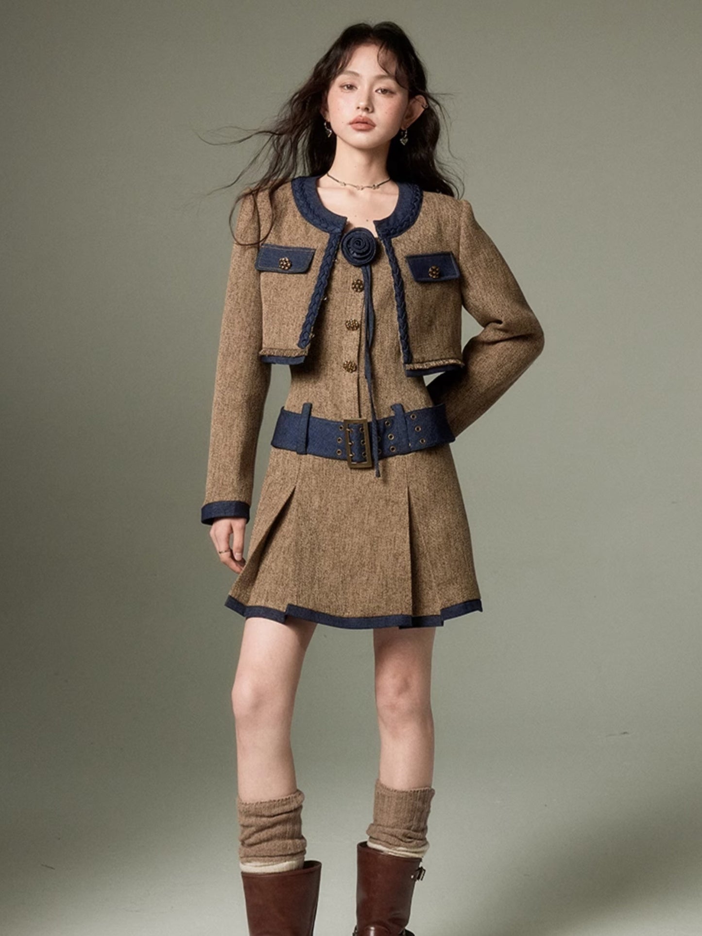 Chic Tweed Short Jacket ï¼?Slip Skirt