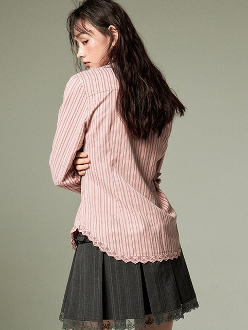Lace Stitch Waist Slim Shirt