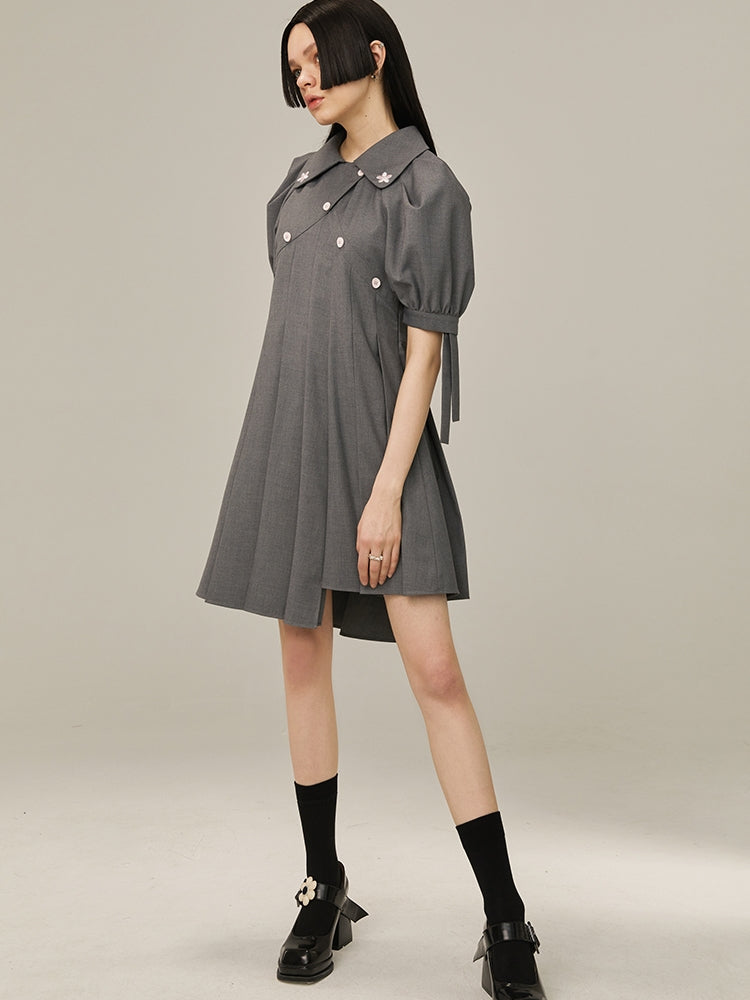 Box Sleeve Pleated Dress