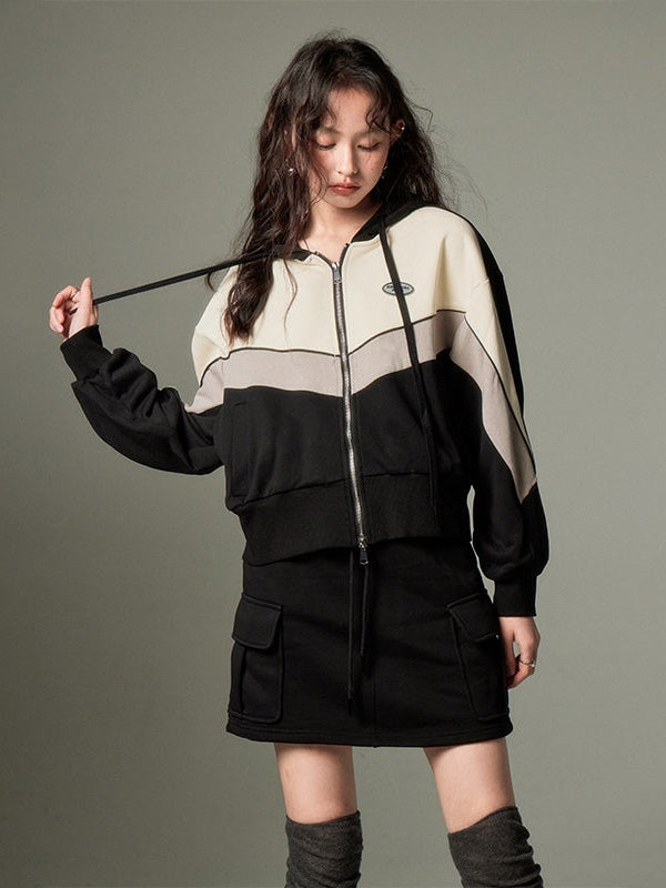 Sports Style ZIP-up Hoodie ï¼?A-Line Skirt