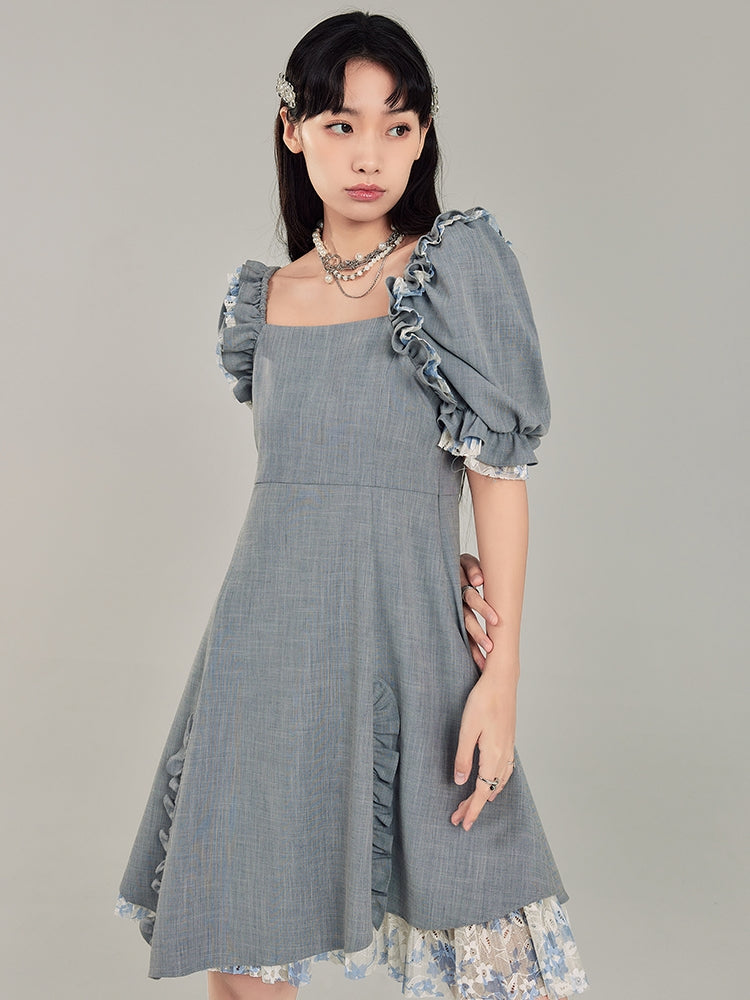 Square Neck Puff Sleeve Dress